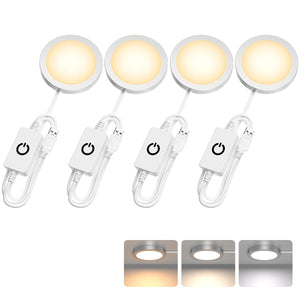 4 Pack Puck Lights 5V Single USB Powered,3 Color Temperature Adjustable & Dimmable Under Cabinet Light,3D Printer LED Lamp Kit for Cabinet,Wardrobe,Showcase - Factory Direct Shop