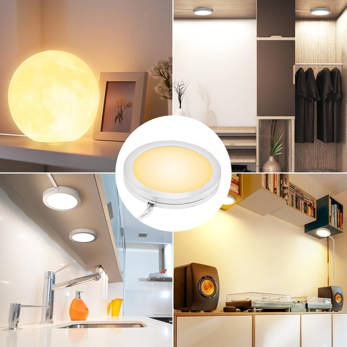 4 Pack Puck Lights 5V Single USB Powered,3 Color Temperature Adjustable & Dimmable Under Cabinet Light,3D Printer LED Lamp Kit for Cabinet,Wardrobe,Showcase - Factory Direct Shop