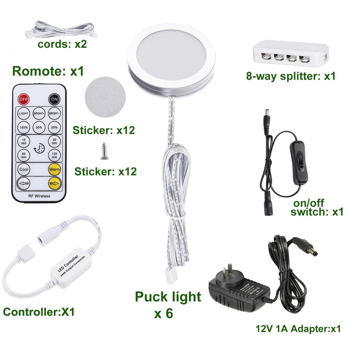LED Under Cabinet Puck Lights CCT Light Color Temperature Adjustable Warm+White Double Color with Dimmable RF Remote Controller for Kitchen Shelf Ambiance Display Lighting (8 Lights, 24W) - Factory Direct Shop