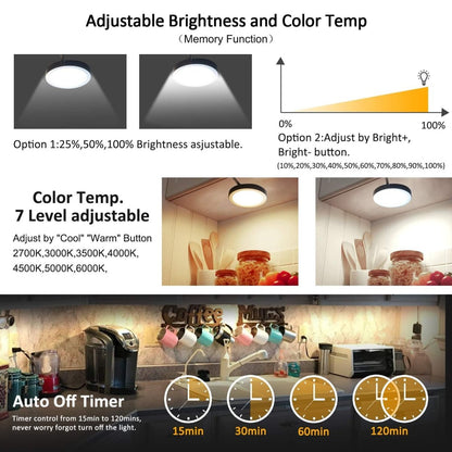 LED Under Cabinet Puck Lights CCT Light Color Temperature Adjustable Warm+White Double Color with Dimmable RF Remote Controller for Kitchen Shelf Ambiance Display Lighting (8 Lights, 24W) - Factory Direct Shop