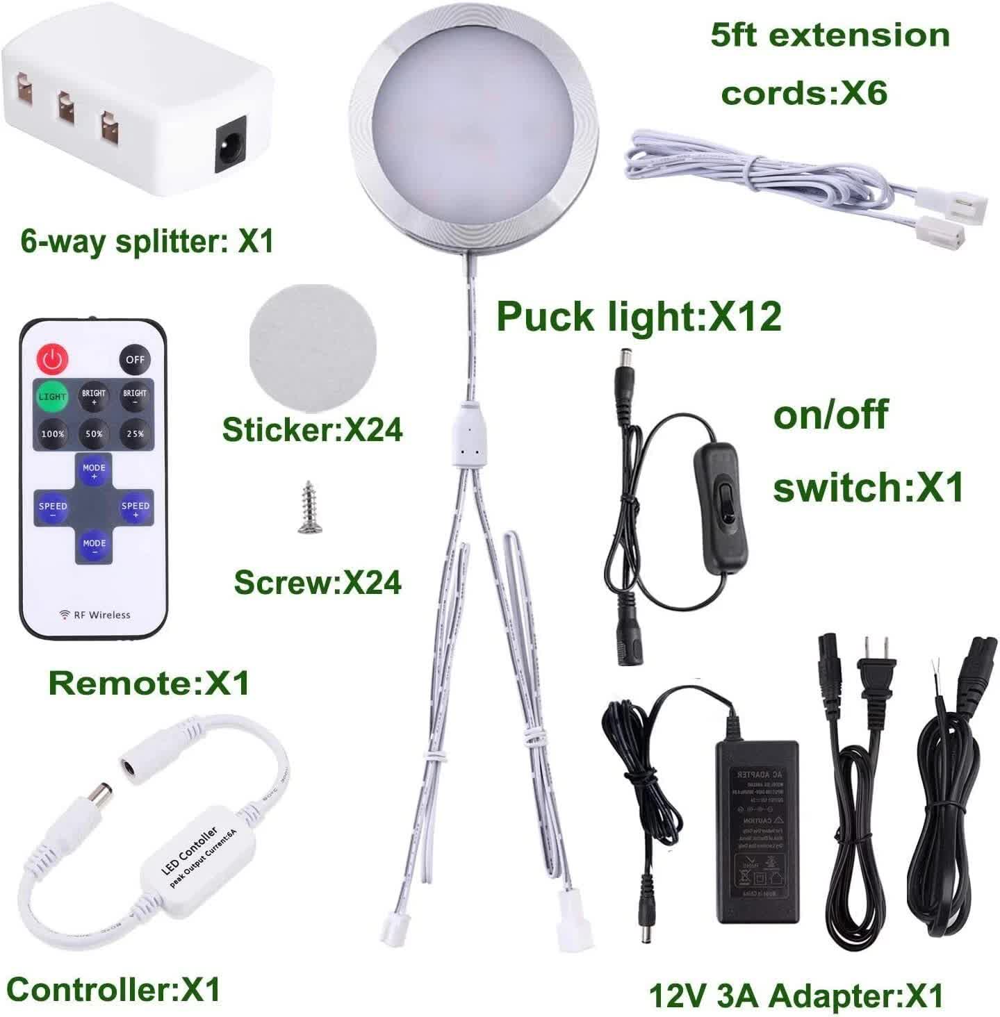Linkable Under Cabinet LED Lighting 12V Dimmable Puck Lights with Wireless RF Remote Control, Hardwired & Wall Plug in for Kitchen Mood Lighting,Warm White - Factory Direct Shop