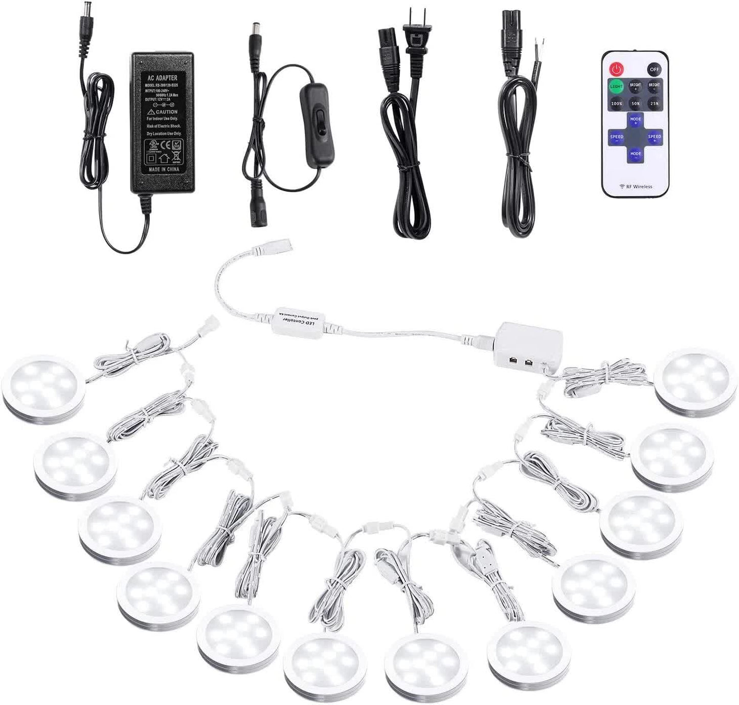 Linkable Under Cabinet LED Lighting 12V Dimmable Puck Lights with Wireless RF Remote Control, Hardwired & Wall Plug in for Kitchen Mood Lighting,Daylight White - Factory Direct Shop