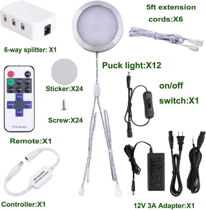 Linkable Under Cabinet LED Lighting 12V Dimmable Puck Lights with Wireless RF Remote Control, Hardwired & Wall Plug in for Kitchen Mood Lighting,Daylight White - Factory Direct Shop