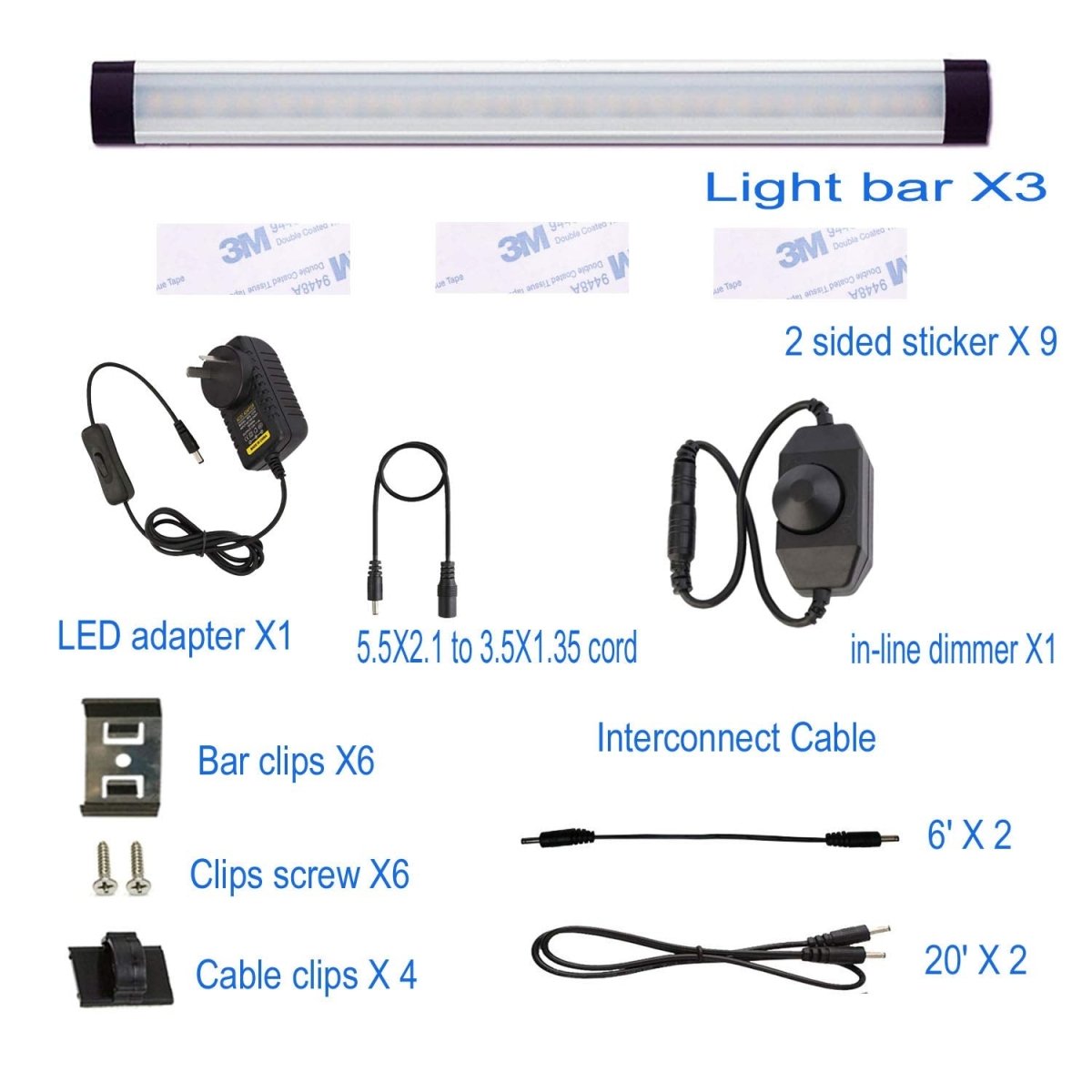 Dimmable Led Under Cabinet Lighting Bar Linkable Kits with Rocker Switch Under Counter Kitchen,Showcase,Shelf Lighting(3 Panel Kits Cold White) - Factory Direct Shop