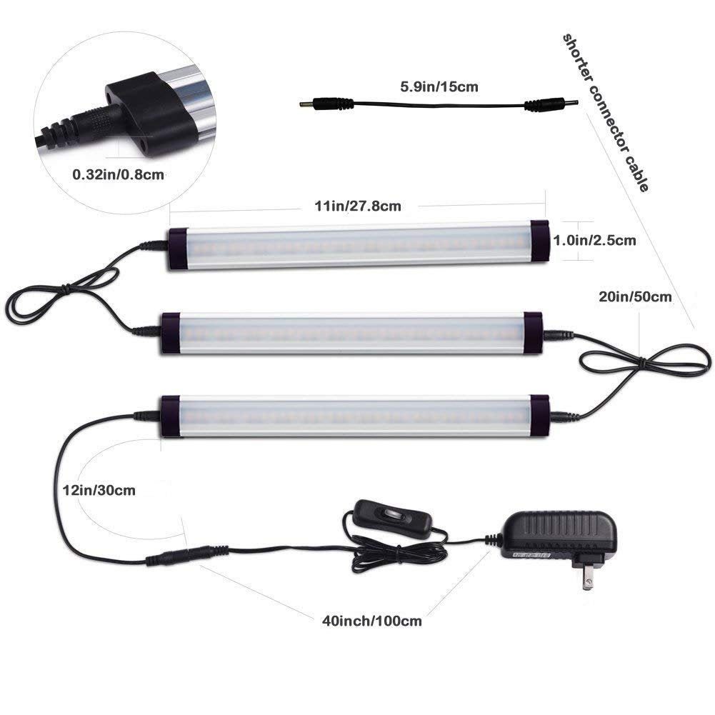 Dimmable Led Under Cabinet Lighting Bar Linkable Kits with Rocker Switch Under Counter Kitchen,Showcase,Shelf Lighting(3 Panel Kits Cold White) - Factory Direct Shop