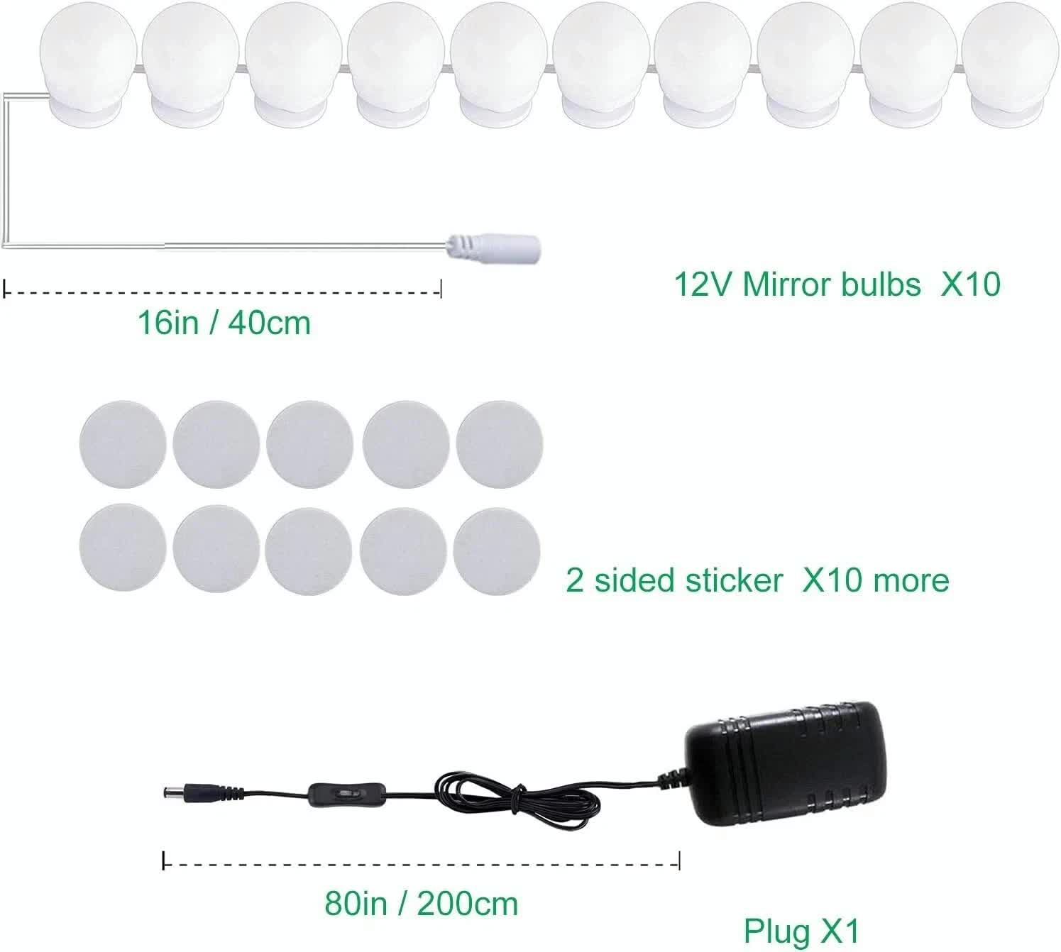 Hollywood LED Vanity Mirror Lights Kit,Stick on Dimmable Makeup Lights, 12V Mirror Lighting Strip Fixture for Vanity Dressing Table Set, Bedroom Wall Lights,CRI>90 (4000K Natural White,10 Bulbs) - Factory Direct Shop