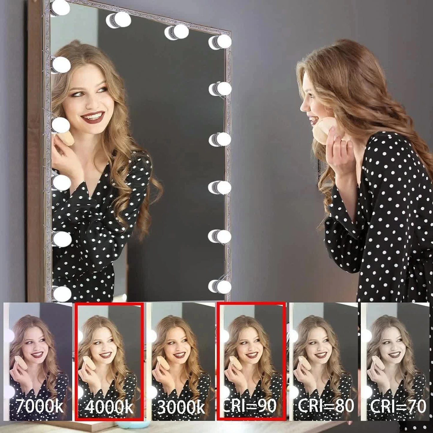 Hollywood LED Vanity Mirror Lights Kit,Stick on Dimmable Makeup Lights, 12V Mirror Lighting Strip Fixture for Vanity Dressing Table Set, Bedroom Wall Lights,CRI>90 (4000K Natural White,10 Bulbs) - Factory Direct Shop