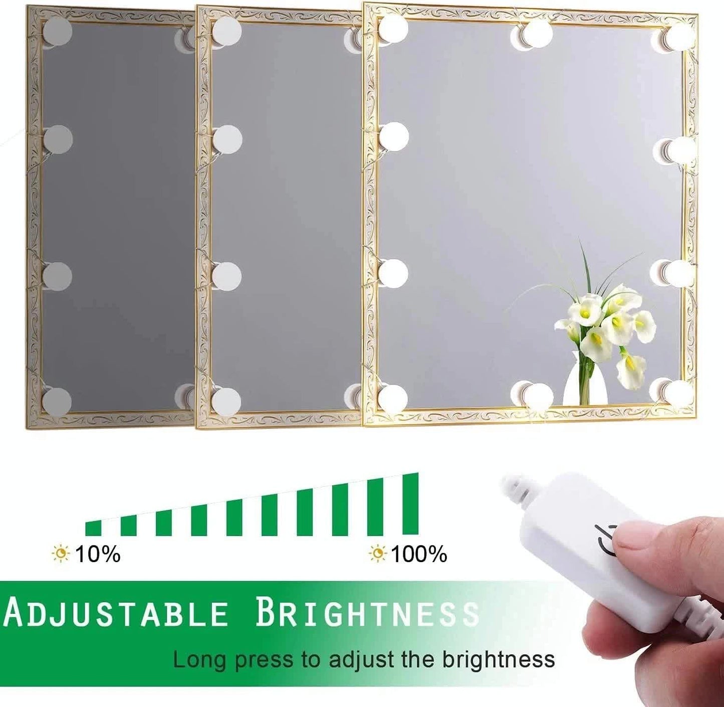 Hollywood LED Vanity Mirror Lights Kit,Stick on Dimmable Makeup Lights, 12V Mirror Lighting Strip Fixture for Vanity Dressing Table Set, Bedroom Wall Lights,CRI>90 (4000K Natural White,10 Bulbs) - Factory Direct Shop