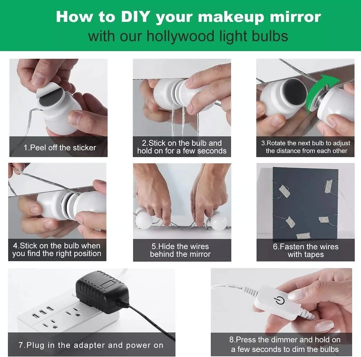 Hollywood LED Vanity Mirror Lights Kit,Stick on Dimmable Makeup Lights, 12V Mirror Lighting Strip Fixture for Vanity Dressing Table Set, Bedroom Wall Lights,CRI>90 (4000K Natural White,10 Bulbs) - Factory Direct Shop