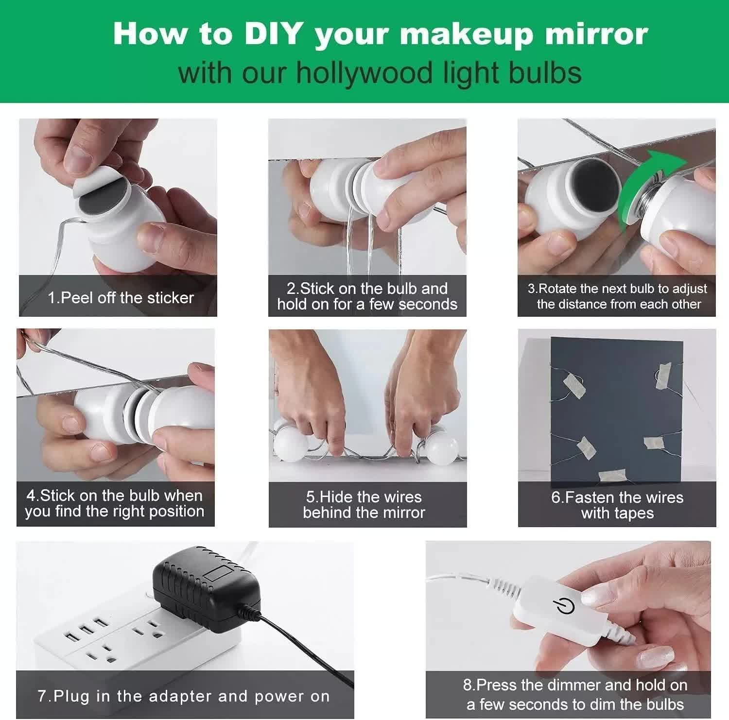 Hollywood LED Vanity Mirror Lights Kit,Stick on Dimmable Makeup Lights, 12V Mirror Lighting Strip Fixture for Vanity Dressing Table Set, Bedroom Wall Lights,CRI>90 (4000K Natural White,10 Bulbs) - Factory Direct Shop