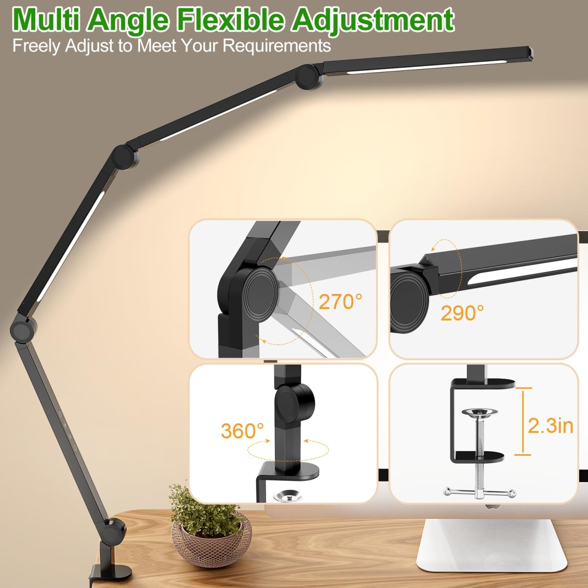 LED Desk Lamp,Foldable Table Lamp for Computer and Desktop,Flexible Clamp on Desk Lamps,Black Portable Desk Lamp for Home Office Reading,Working,Computer Desk,Study Lamp for Kids - Factory Direct Shop