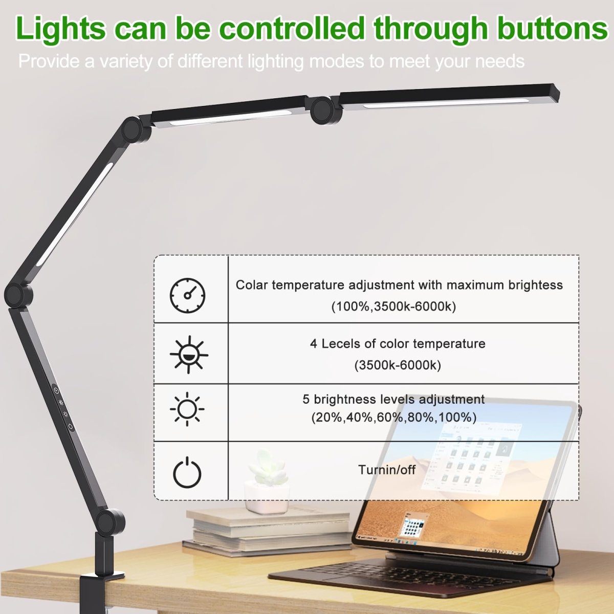 LED Desk Lamp,Foldable Table Lamp for Computer and Desktop,Flexible Clamp on Desk Lamps,Black Portable Desk Lamp for Home Office Reading,Working,Computer Desk,Study Lamp for Kids - Factory Direct Shop
