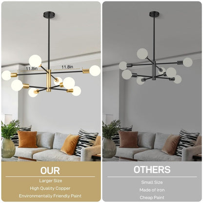 Modern Sputnik Chandelier 8 Lights Height Adjustable Ceiling Light Fixture Mid - Century Modern Gold Chandelier for Dining Room Bedroom Kitchen Living Room with Sloped Ceiling Adapter - Factory Direct Shop