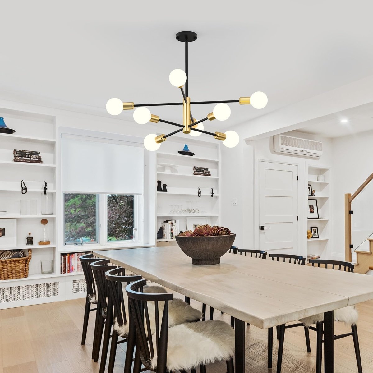 Modern Sputnik Chandelier 8 Lights Height Adjustable Ceiling Light Fixture Mid - Century Modern Gold Chandelier for Dining Room Bedroom Kitchen Living Room with Sloped Ceiling Adapter - Factory Direct Shop