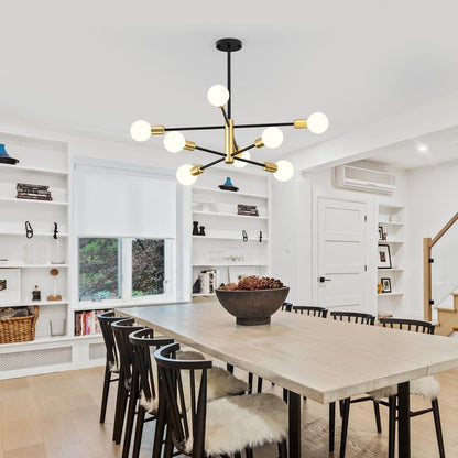 Modern Sputnik Chandelier 8 Lights Height Adjustable Ceiling Light Fixture Mid - Century Modern Gold Chandelier for Dining Room Bedroom Kitchen Living Room with Sloped Ceiling Adapter - Factory Direct Shop