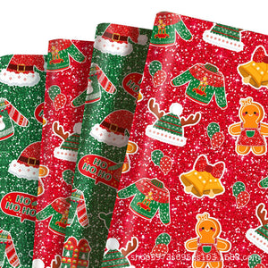 Gift Wrapping Paper Style WZ025 - Red & Green Reindeer & Gingerbread Man Design (12-Sheet Set)