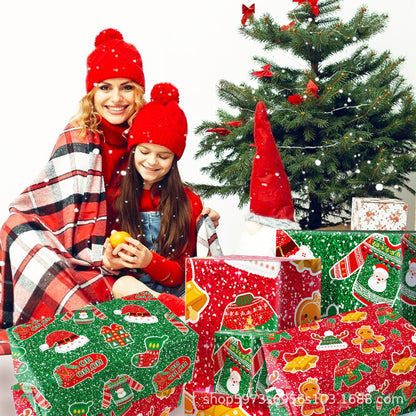 Gift Wrapping Paper Style WZ025 - Red & Green Reindeer & Gingerbread Man Design (12-Sheet Set)