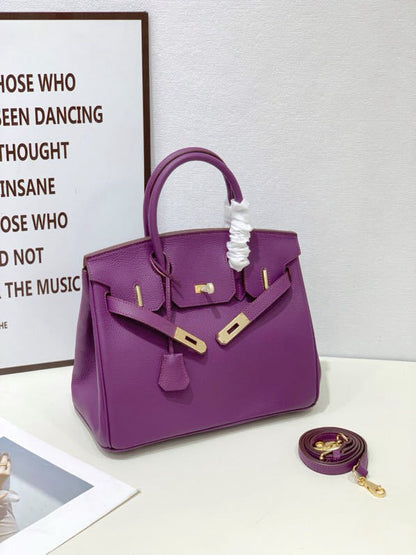 2025 - Euro-american Elegant Lychee Leather Shoulder Bag- Birkin 30- Color Purple