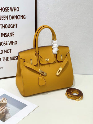 2025-Euro-american Elegant Crocodile Leather Handbag Bag-Birkin 25, lemon yellow,palladium Hardware