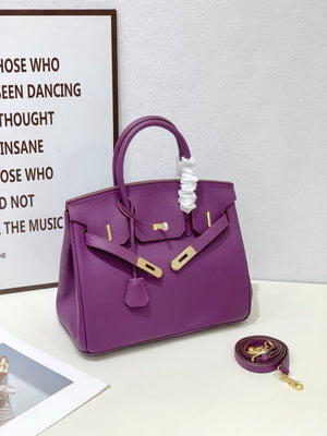 2025- Euro-american Elegant Crocodile Leather  Handbag Bag - Birkin 25,violet ,palladium Hardware