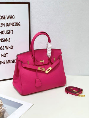 2025- Euro-american Elegant Crocodile Leather  Handbag Bag - Birkin 25,rose red ,palladium Hardware