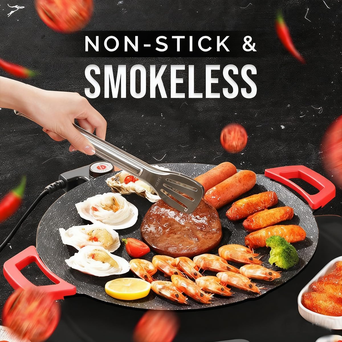 Smokeless Indoor Electric Grill & Nonstick Griddle – Compact, Fast - Heating Tabletop Grill for Steaks, Burgers, Pancakes, BBQ, and Everyday Indoor Cooking - Factory Direct Shop