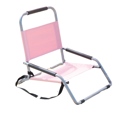 Pink folding chair with a white background