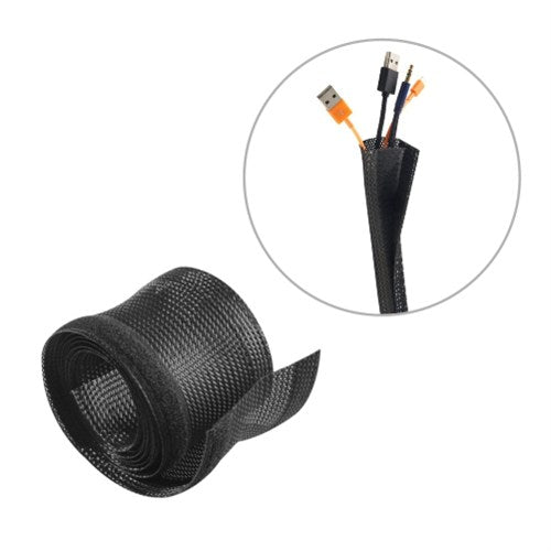 BRATECK Flexible Cable Wrap Sleeve with Hook and Loop Fastener 135mm/5.3' Width Material Polyester Dimensions 1000x135mm - Black