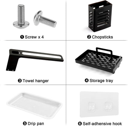 CARLA HOME Kitchen Sink Caddy Organizer with Sponge, Soap & Brush Storage and Rag Rack, Drain Tray & Utensil Holder