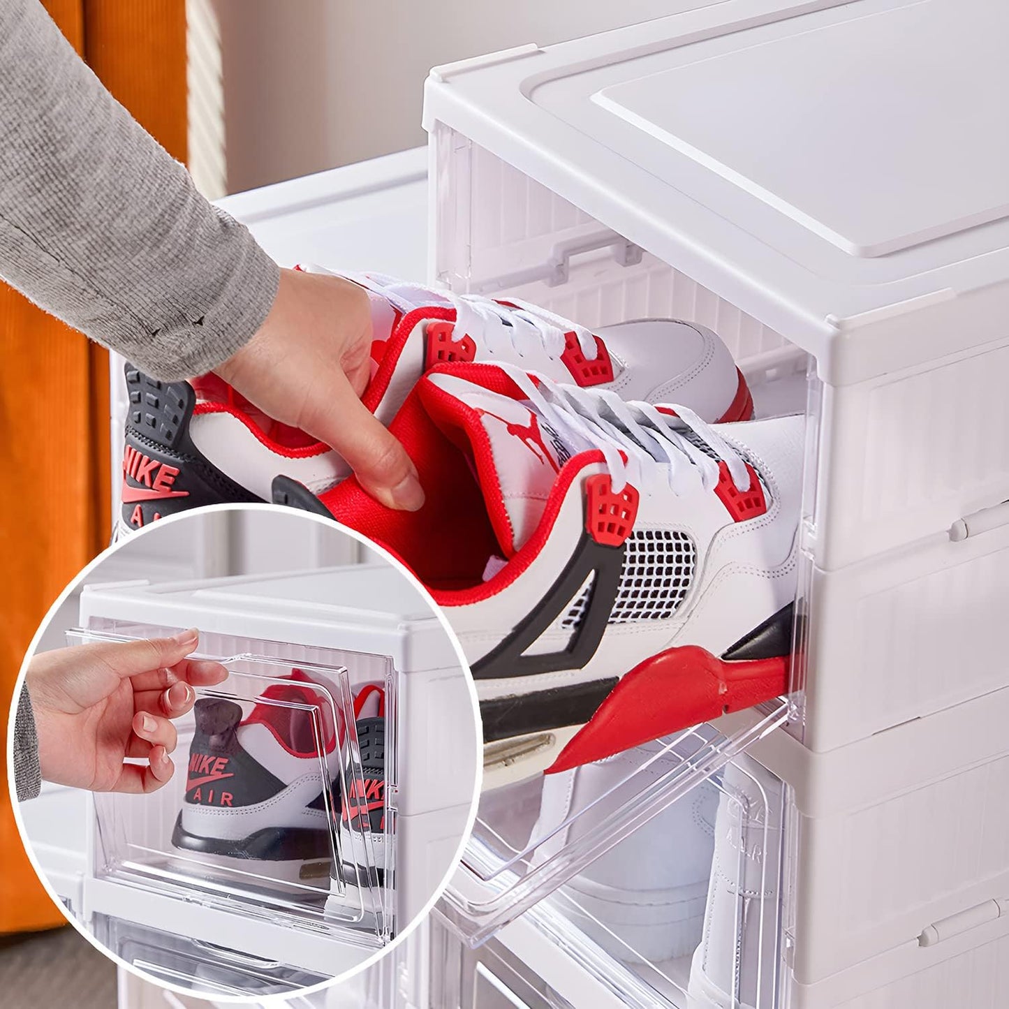 CARLA HOME 3-Tier Stackable Shoe Storage Box Organizer with Clear Door for Closet, Entryway or Cabinet