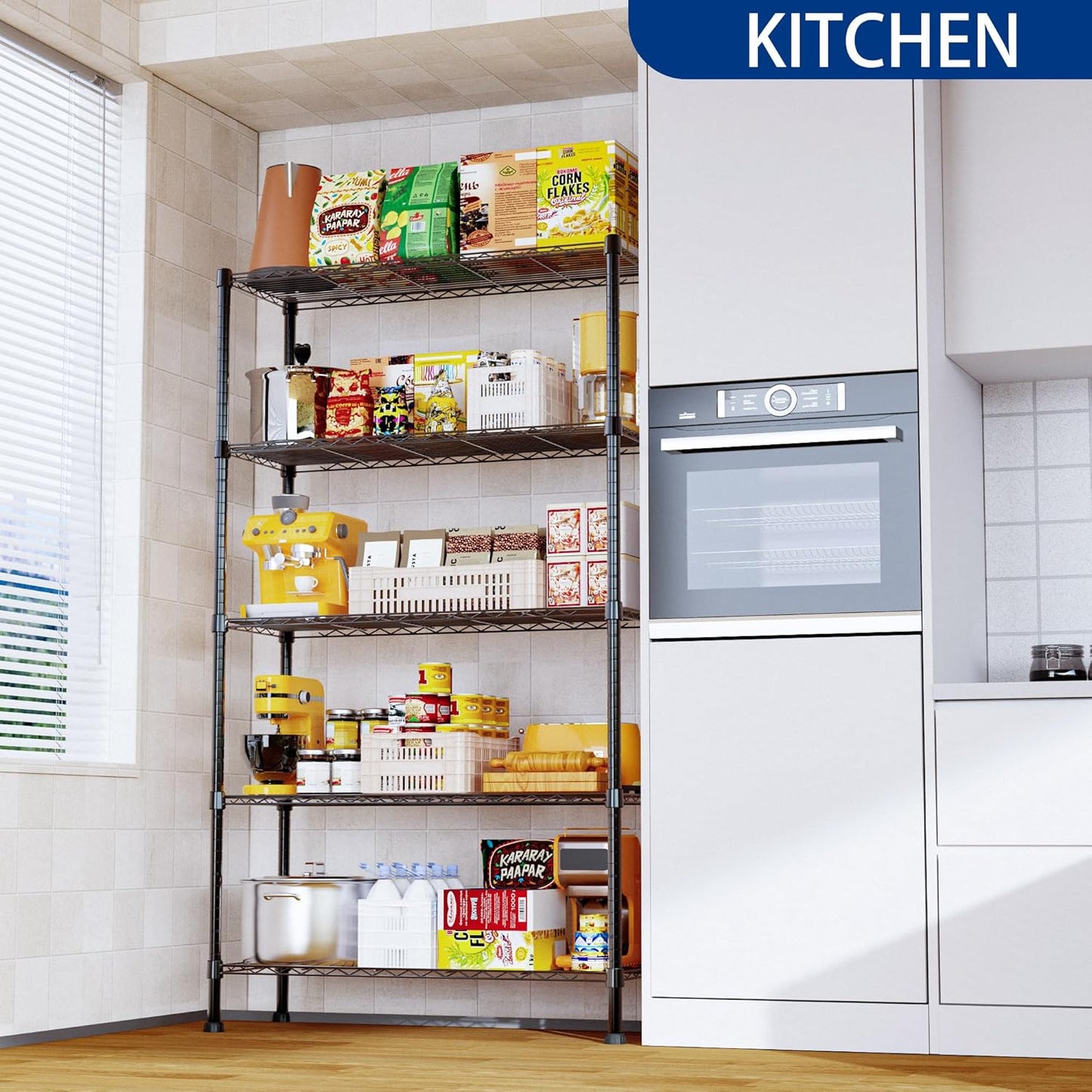 CARLA HOME 5-Tier Adjustable Metal Storage Shelves Wire Rack Organizer for Kitchen, Pantry, Bathroom or Laundry Room (60cm W x 40cm D x 176cm H)