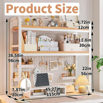 CARLA HOME  2-Tier Metal Desktop Hutch Bookshelf with Grid Panel for Computer Desk and Office Countertop