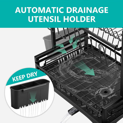 CARLA HOME Dish Drying Rack 2-Tier Kitchen Drainer with Drainboard
