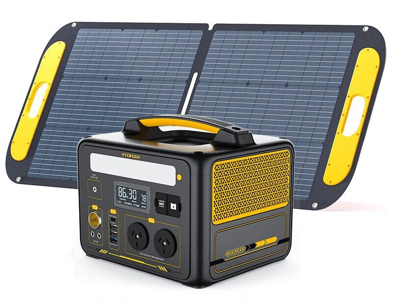 Portable power station with solar panels on a white background