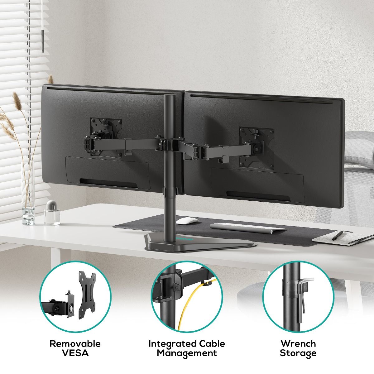 activiva Dual-Screen Articulating Monitor Arm with Free-Standing Desktop Base