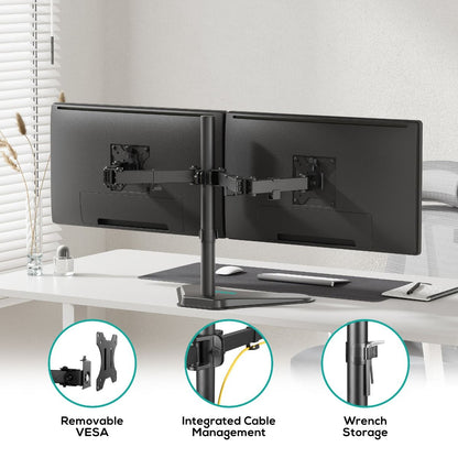 activiva Dual-Screen Articulating Monitor Arm with Free-Standing Desktop Base