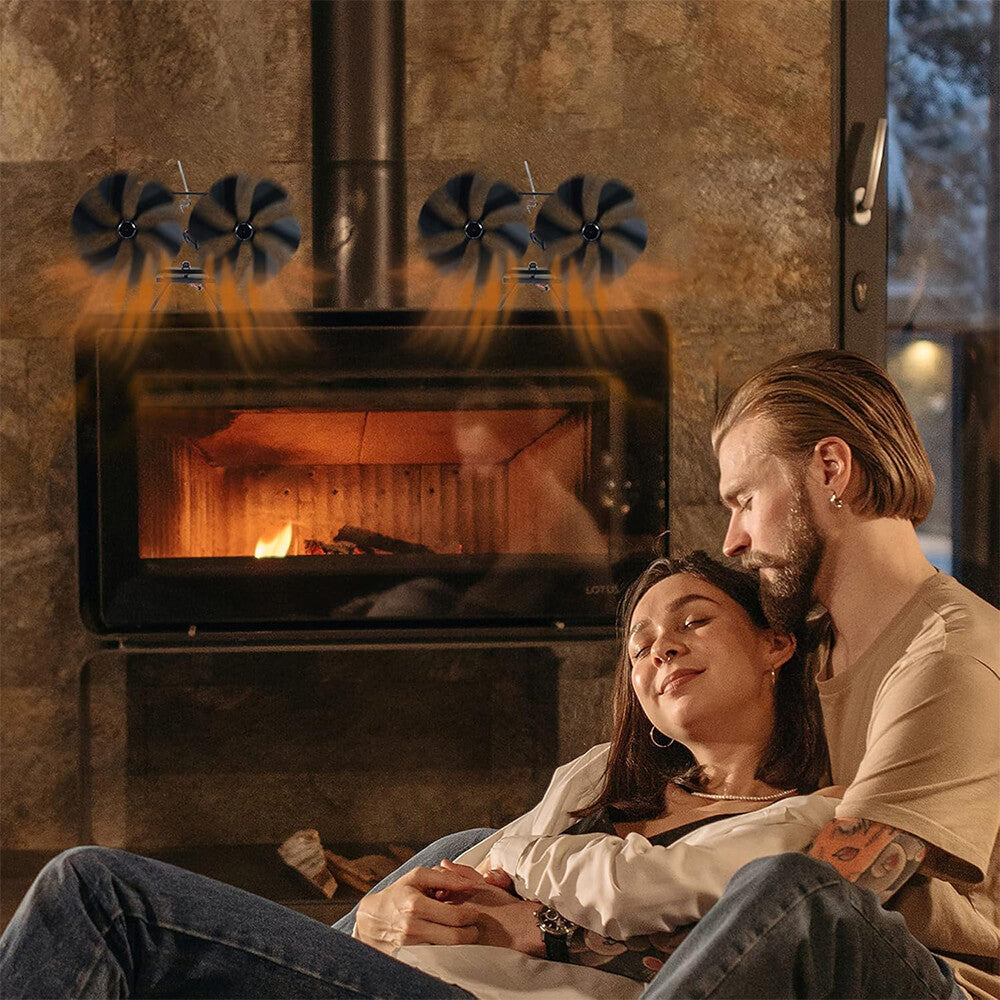 12 Blade Fan Heat Self - Powered Wood Stove Top Burner Fireplace Silent Eco Heater - Factory Direct Shop
