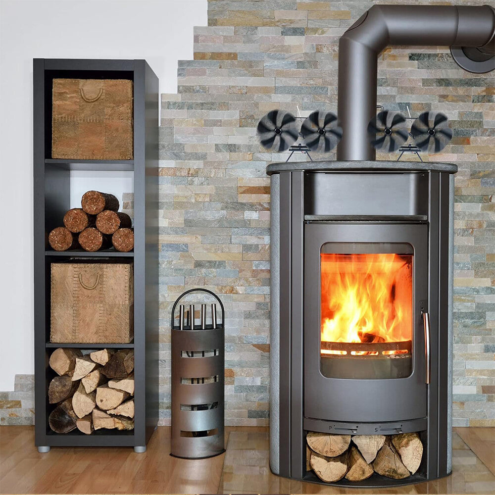 12 Blade Fan Heat Self - Powered Wood Stove Top Burner Fireplace Silent Eco Heater - Factory Direct Shop