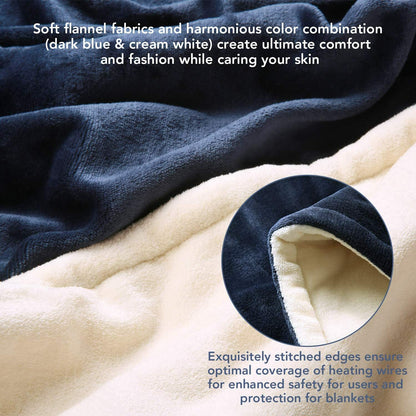 Double - side Flannel Heated Electric Throw Blanket Fast Heating Warm Washable Blue - Factory Direct Shop