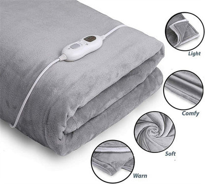 Double - side Flannel Heated Electric Throw Blanket Fast Heating Warm Washable gray - Factory Direct Shop