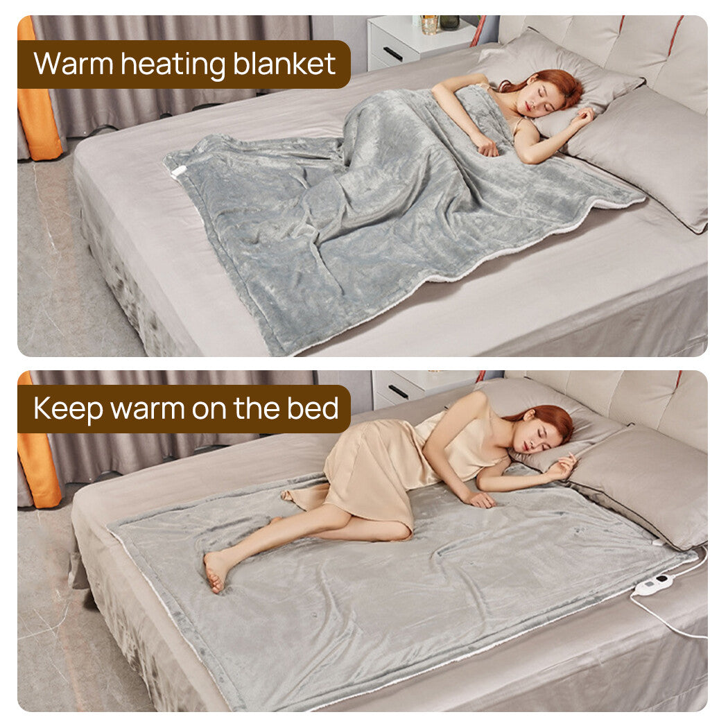 Double - side Flannel Heated Electric Throw Blanket Fast Heating Warm Washable gray - Factory Direct Shop