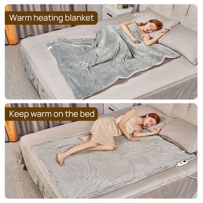 Double - side Flannel Heated Electric Throw Blanket Fast Heating Warm Washable gray - Factory Direct Shop