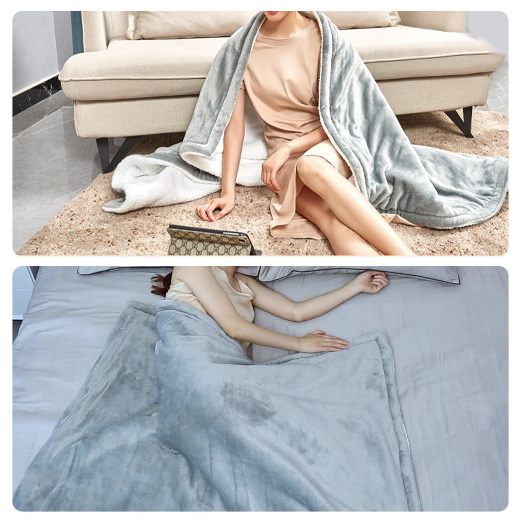 Double - side Flannel Heated Electric Throw Blanket Fast Heating Warm Washable gray - Factory Direct Shop
