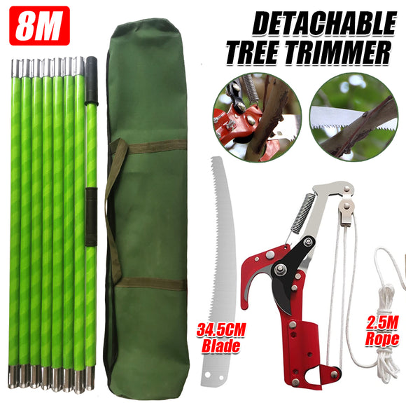 8M Detachable Pole Pruning Saw Tree Trimmer Saw Shearing Portable Storage Bag