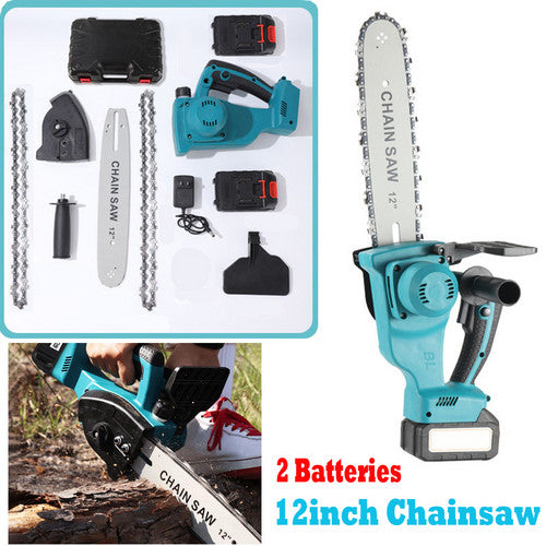 12-inch chainsaw with accessories on a white background