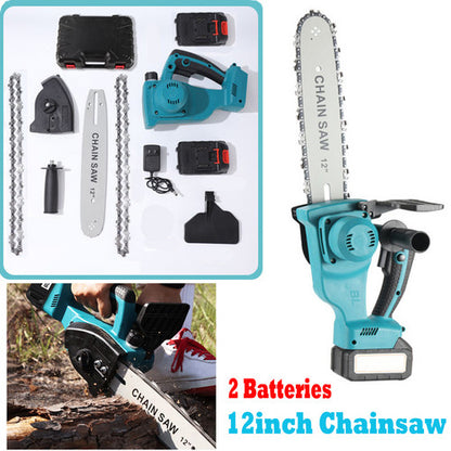 12-inch chainsaw with accessories on a white background