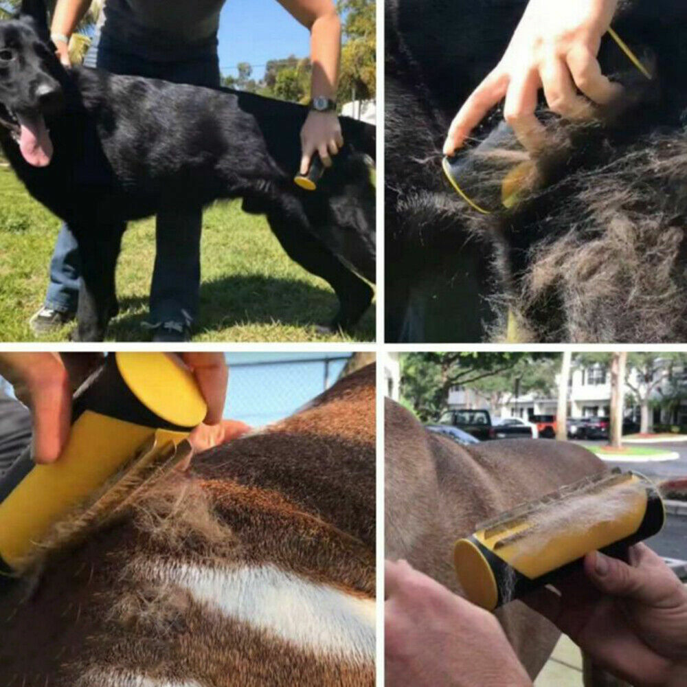 Pet Dog Cat Hair Fur Deshedding Shedding Trimmer Grooming Roll Comb Brush yellow - Factory Direct Shop