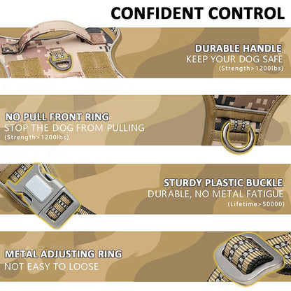 Dog leash with features highlighted on a camouflage background