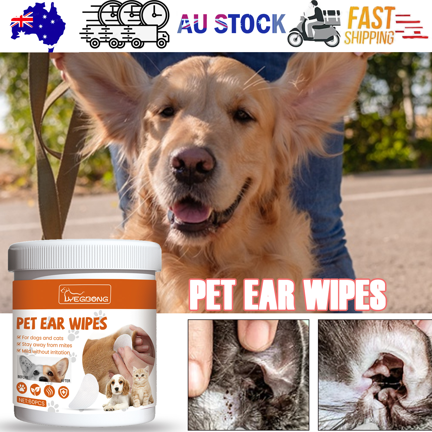Yegbong Pet Ear Wipes, Pet Ear Cleaning Deodorizing Removing Mite And Earwax Cleaning Wipes - Factory Direct Shop