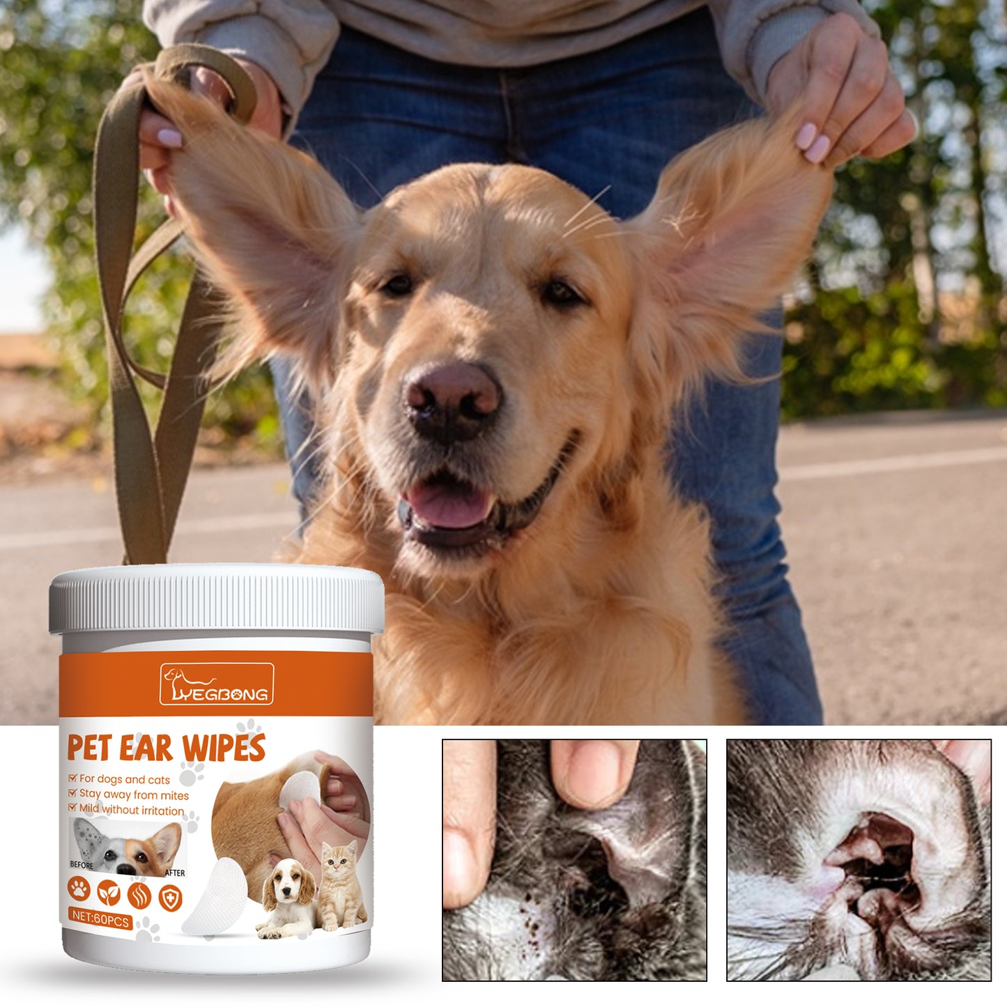 Yegbong Pet Ear Wipes, Pet Ear Cleaning Deodorizing Removing Mite And Earwax Cleaning Wipes - Factory Direct Shop